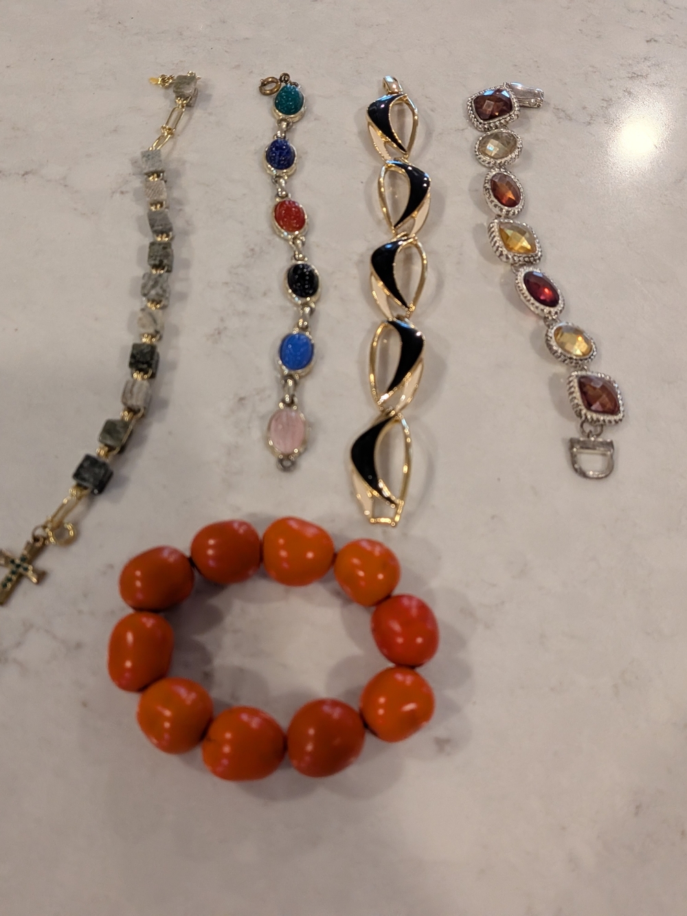Orange Bead Stretch Bracelet - Bold Fashion Bracelet Set Of 5